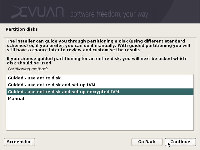 Partition with LVM and encryption